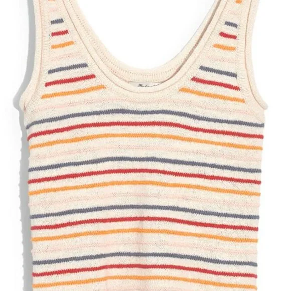 Madewell Womens Beige Striped Sleeveless Scoop Neck Tank Sweater Size 2X Plus - Picture 2 of 12
